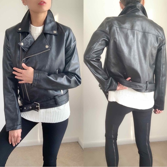 FAUX LEATHER BELTED MOTO JACKET - Picture 3 of 3